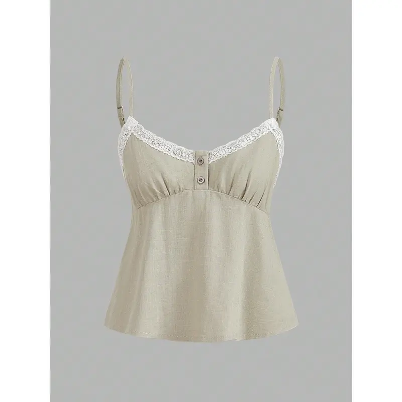 Women's Lace Patchwork Cami White Top Spaghetti Strap 3