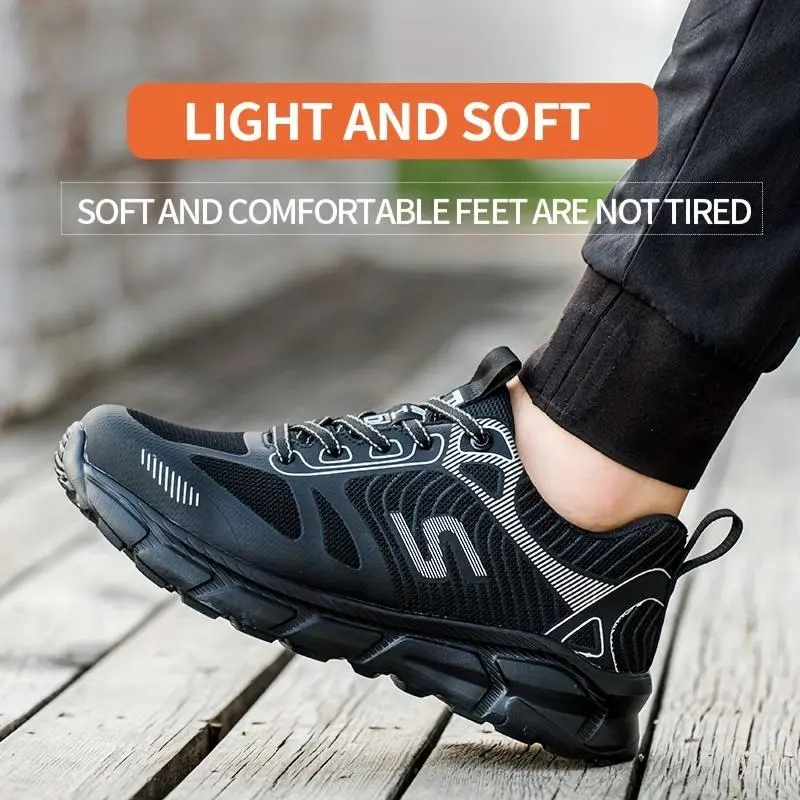 Men's Breathable Steel Toe Lace Up Work Sneakers, Anti Smashing Steel Toe Safety Shoes Puncture Proof Work Shoes, Breathable And Comfortable Men's Work Shoes 3