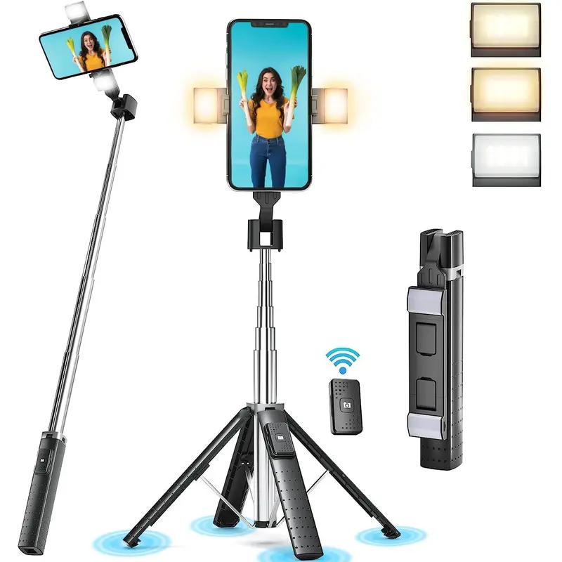 Selfie Stick Tripod Light Phone Holder Stand Remote Bluetooth For iPhone Samsung Cellphone Smartphone 0