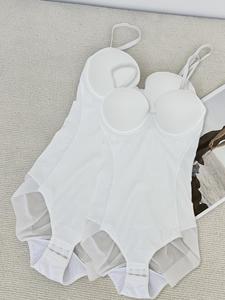 Women's Solid Color Contrast Mesh Sheer Cami Shapewear Bodysuit, Adjustable Strap Tummy Control Shaper,  Waist Trainer, Women's Shapewear for All Seasons