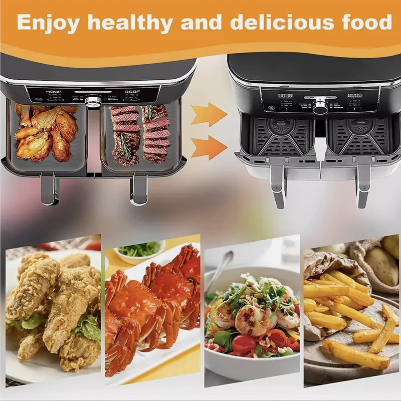 2 PCS Air Fryer Silica Gel Baking Pan Dual Basket Liner Handle baking oven New 8