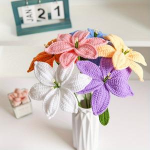 Handmade Crochet Lily Knitted Decorative Artificial Flower Bouquet, Universal Setting, Perfect Gift for Harvest Festival