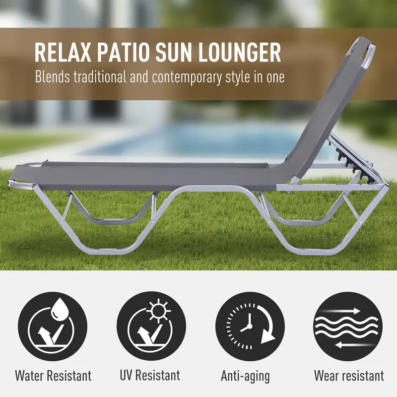 Outsunny Sun Lounger Relaxer Recliner w/ 5-Position Adjustable Backrest Pool Sun Bathing 3