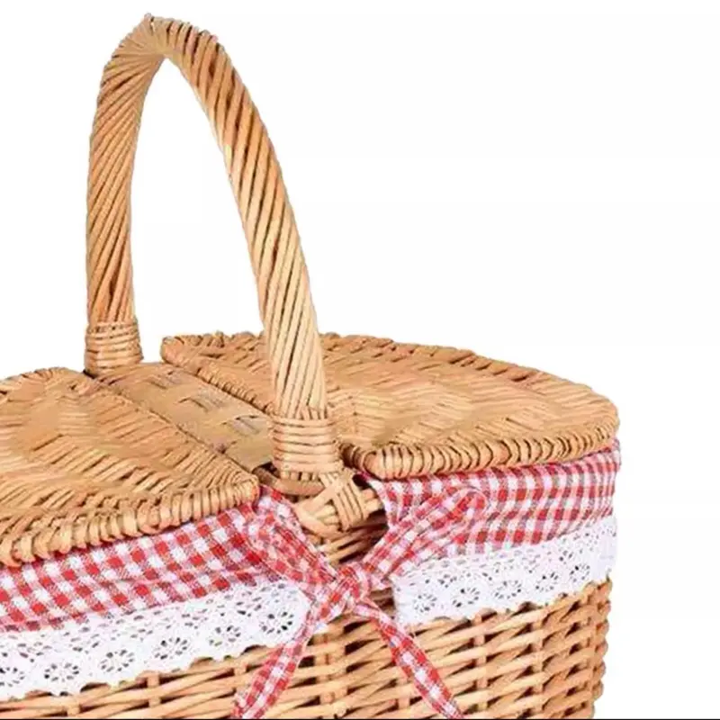 Handwoven wicker Picnic Basket with Washable Lining for 2