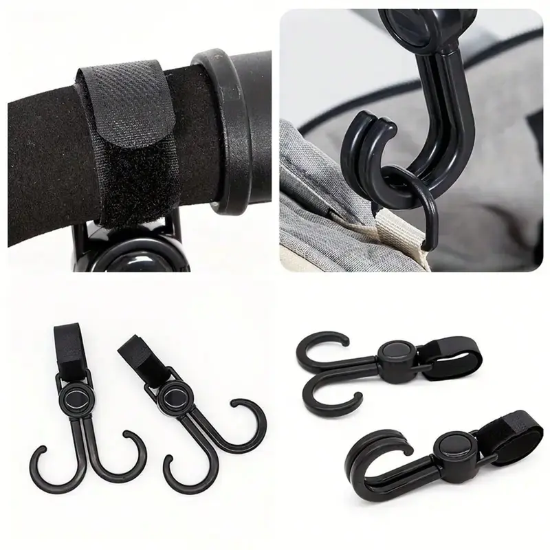 1pc/2pcs-360° Rotating Multipurpose Stroller Hooks – Cart & Bike Hanger, Organizer Accessory For Parents, Travel Hook 3