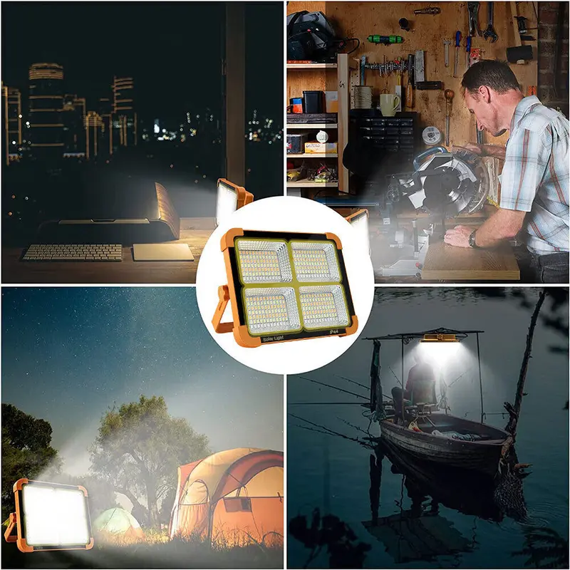 1500W LED Work Light Solar Powered Cordless Portable Camping Outdoor Light USB 7