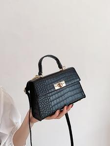 Women's Mini Crocodile Embossed Button Buckle Flap Luxury Handbag, Minimalist Pu Leather Small Stylish Square Bag, Fashionable Chic Crossbody Purse, Flap Crossbody Purse