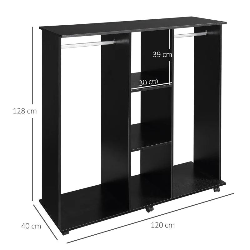Small Rolling Open Style Wardrobe with 3 Storage Shelves and 2 Inner Railings 7