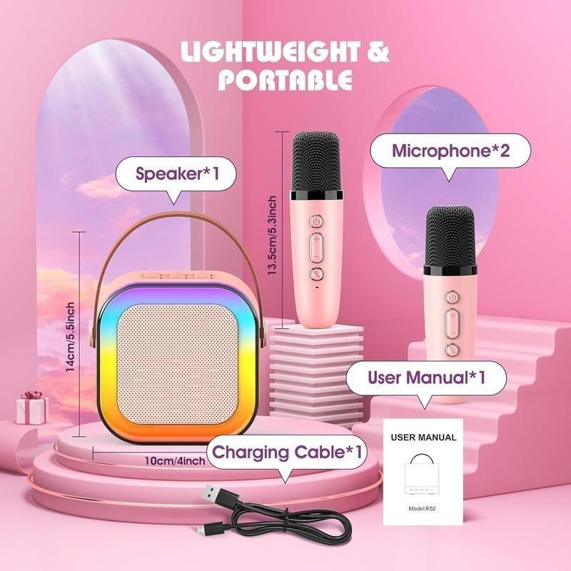 Bluetooth K12 Karaoke with RGB lights Machine Portable 5.3 PA Speaker System with 2 Wireless Microphones Home Family Singing Children's Gifts bone  conduction  earphones true wireless induction  speaker mini  speaker  magnet karaoke  machine 6