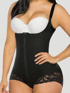 YZY Women's Solid Contrast Lace Zipper Shapewear Bodysuit, High Stretch Tummy Control Butt Lifting Shaper, Colombian Shapewear, Ladies Shapewear for Daily Wear