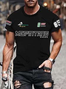 Men's Letter & Number Print Round Neck Tee, Loose Casual Short Sleeve Crew Neck T-shirt for Summer, Fashion Men's Top for Daily Wear