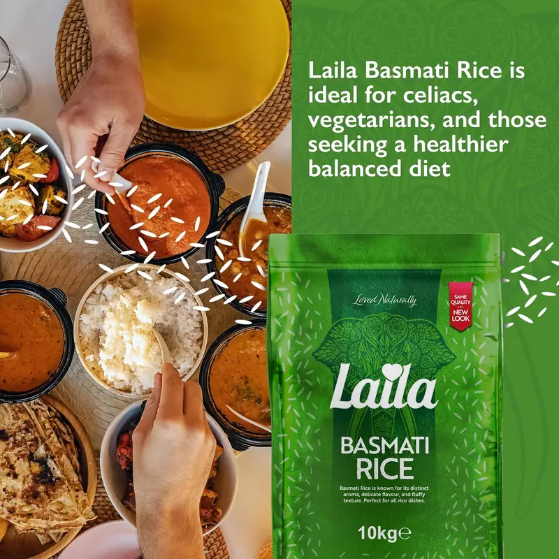 Laila Basmati Rice 10Kg | Aromatic Long Grain Rice for Biryani, Pilaf, Pulao | Gluten Free & Pure 1