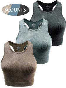 Women's Solid Sports Crop Vest, Casual Active Sporty Sleeveless Racer Back Tank Top for Yoga Gym Workout, Ladies Sportswear for All Seasons, Indoor Outdoor Fitness, Casual Workout Tops, Athletic Top, Athletic Activewear