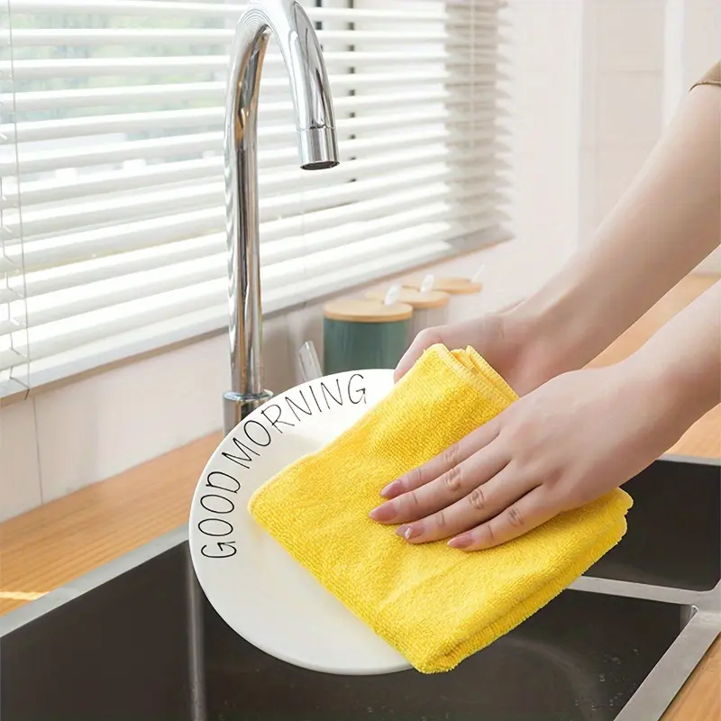 1Above 10pcs Microfiber Cleaning Cloth, Cleaning Towels for Housekeeping, Reusable And Lint Free Cloth Towels, Home Kitchen Supplies, Random Colour. 3