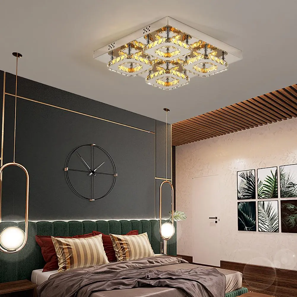 48W LED Crystal Ceiling Light | Dimmable Pendant Chandelier with Remote | Modern Luxury for Any Room