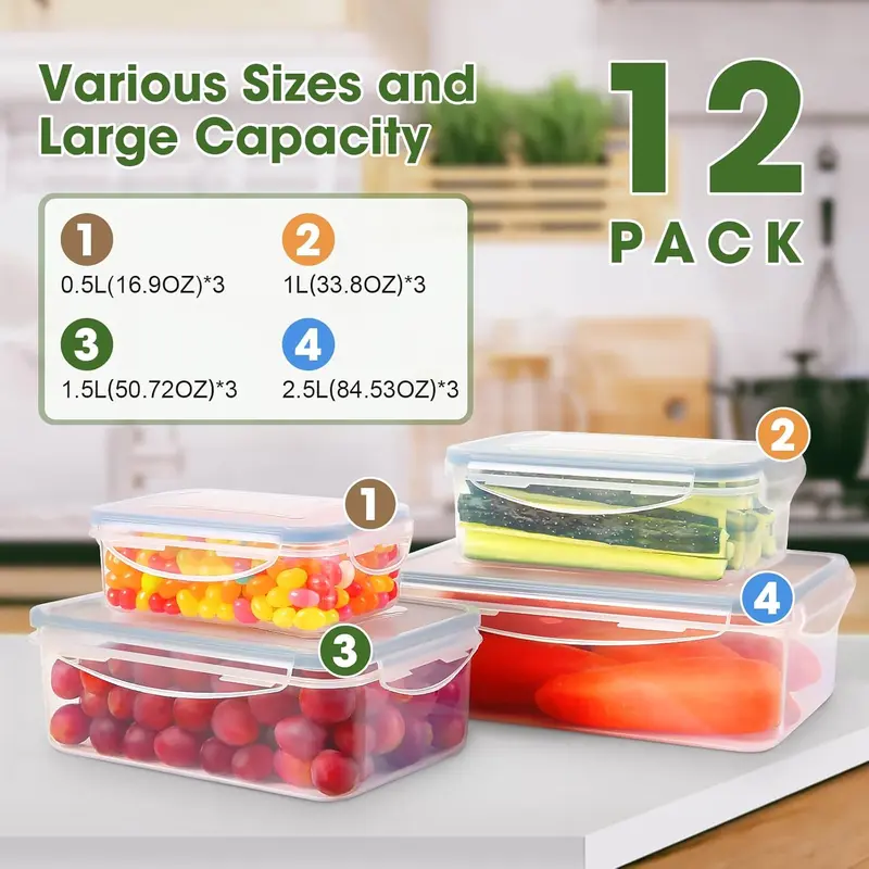 24-Piece Plastic Food Storage Containers with Lids - Airtight Pantry & Kitchen Containers Utensils 5
