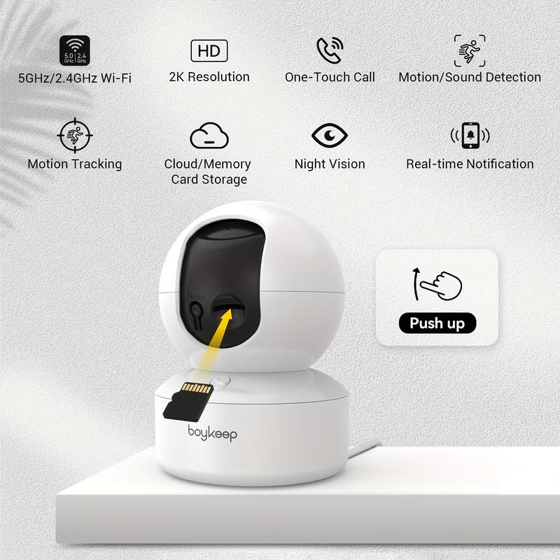 BoyKeep 5g/2.4ghz WiFi Smart Camera, 2K High-definition Indoor Safety Monitor, Special Safety Camera For Babies And Pets, 360° Panoramic Surveillance Video, Night Vision, Two-way Calls, Memory Card And Cloud Storage, K30 5