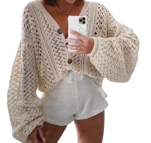 ChicHero Luxe Cream Belle Crochet Balloon Long Sleeve Oversized Comfort Cardigan sweater season Knitwear Womenswear Button Casual Clothing Elegance Essential Medium