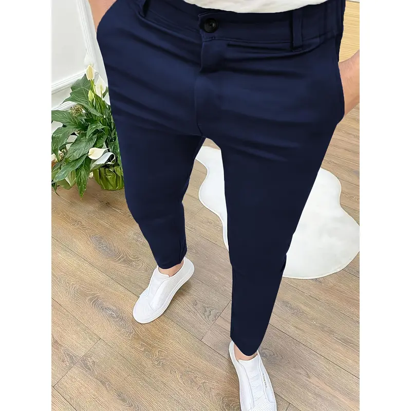 Men's Slim-Fit Stretch Dress Pants - Navy Blue, Zipper Closure, Straight Leg Design, Polyester Blend, Comfortable & Stylish for Business or Casual Wear, Allseason Trousers | Slimfit Pants | Smooth Texture Pants Menswear Suit 1