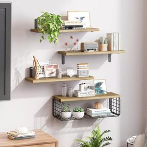 4PCS Wooden Floating Shelves Wall Mounted Display Storage Hold Book Shelf