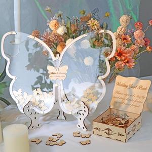 Wooden Butterfly Design Guest Book, 1 Set Wooden Guest Book with Gift Box, Party Gift for Wedding Birthday Anniversary