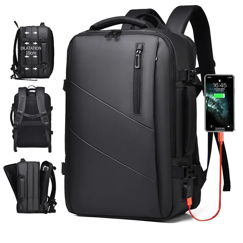 Large-Capacity Multi-Functional USB Interface Backpack Expandable Business Leather Film Computer Bag Oxford Can Be Set Trolley