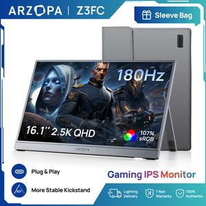 ARZOPA Portable Monitor 16.1" FHD 144Hz & QHD 180Hz 100%sRGB IPS Monitor Screen with HDMI USB-C Connection, Dual Built-in Speaker for Laptop Gaming PC Macbook PS4 PS5 Xbox Phone, Portable Gaming Monitor Display Monitor