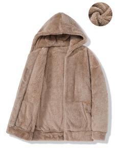 Men's Solid Zip Up Drop Shoulder Thermal Lined Hoodie, Fashion Casual Loose Pocket Hooded Sweatshirt for Daily Outdoor Wear, Men Fall & Winter Clothes