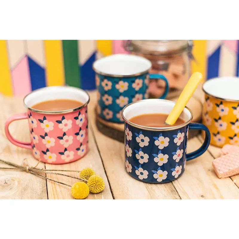 Beautiful Colourful Retro Floral Enamel Mug - Various Colours - Enamelhappy 4