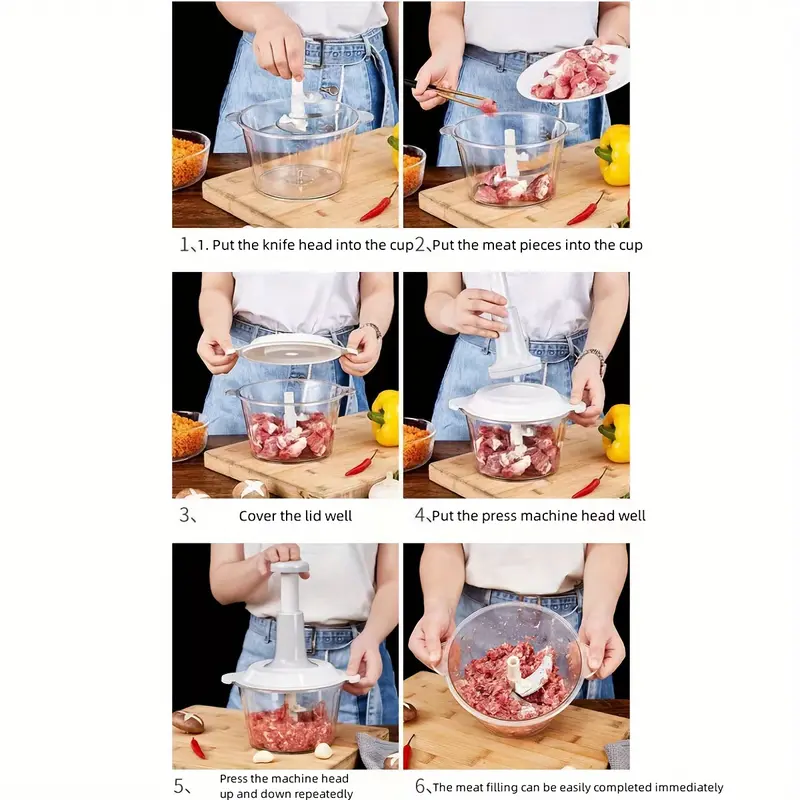 ORACEGRA     Manual Food Processor of 50.72oz Capacity, Highly Versatile - Stainless Steel Vegetable Crusher, Garlic Masher as well as Meat Grinder. Simple to Clean, Perfect for Both Home Kitchen Use and Outdoor Camping 6