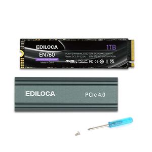 EDILOCA EN760/EN855 (with Heatsink 1TB PCIe Gen4, Up to 7400MB/s)SSD with Heatsink 1TB PCIe Gen4, NVMe M.2 2280, Up to 5000MB/s, Internal Solid State Drive, Dynamic SLC Cache, Compatible with PS5 and PC