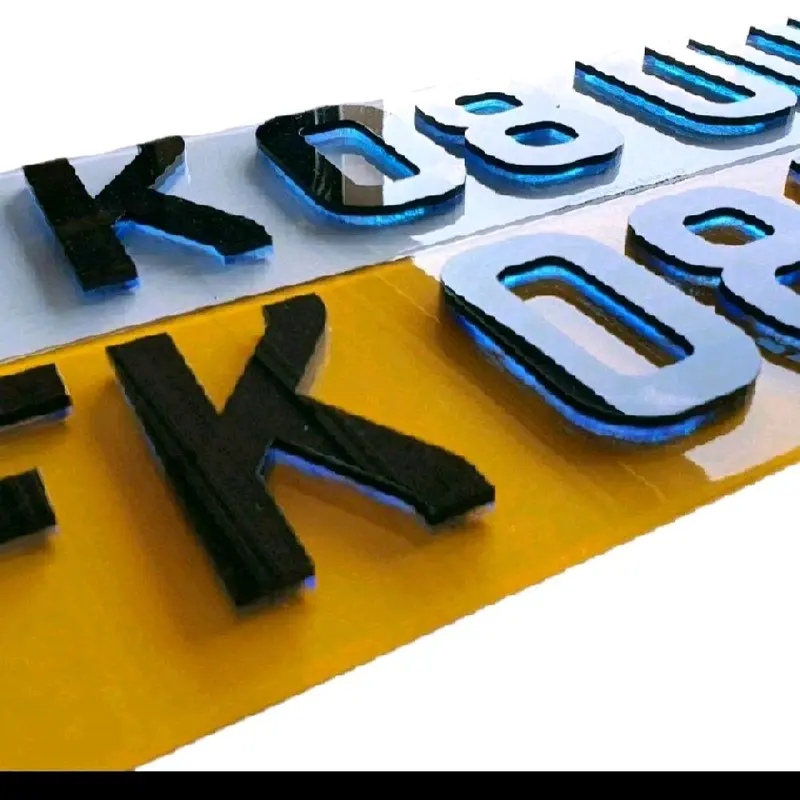 6mm Neon Blue and Black 4D Car Number Plates 4