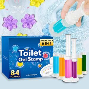 Toilet Cleaning Gel, 6counts/box Toilet Gel Stamp, Toilet Bowl Cleaners, Toilet Cleaner, Flower Scent Freshener Odor Removal Gel, Household Bathroom Accessories, Home Cleaning Products