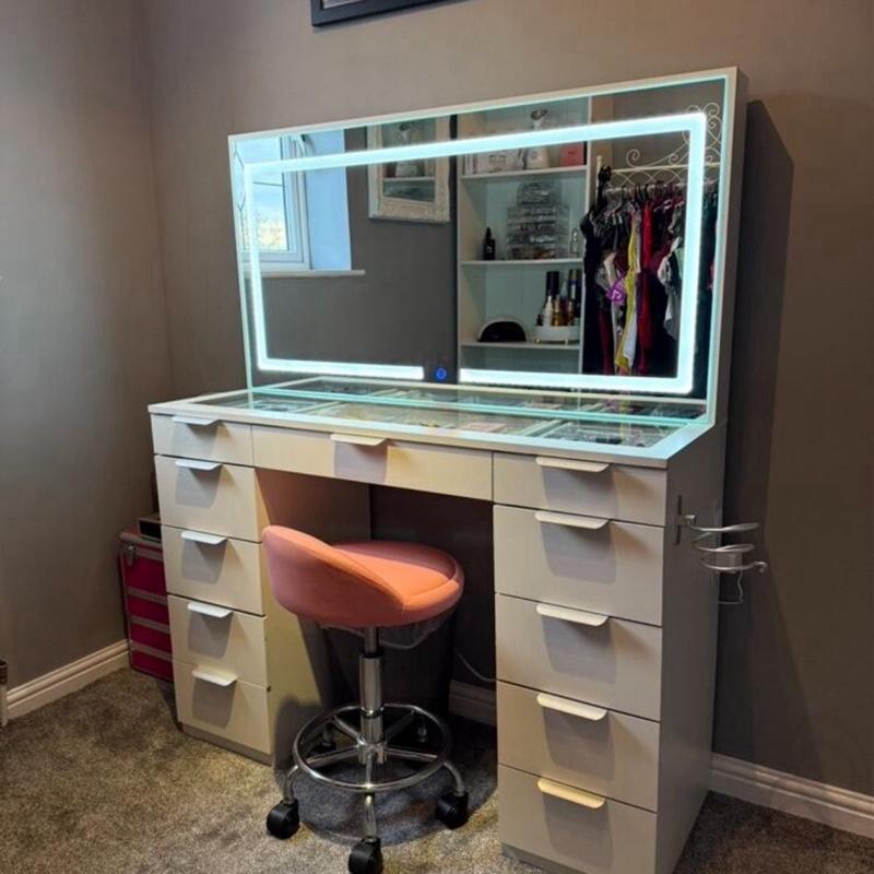 YITAHOME 46" Makeup Vanity with 11 Drawers, Makeup Desk Chair Set with LED Mirror and Power Outlet, 3 Lighting Color Adjustable 1