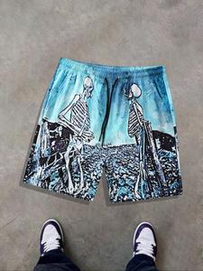 Men's Regular Fit Skeleton Print Boxer Brief Swim Shorts, Casual Comfy Breathable Swim Shorts for Summer, Men's Swimwear for Beach Vacation