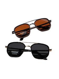 Unisex Vintage Windproof Polarized Aviator Trendy Styling Sunglasses for Men, Trendy Casual Double Bridge Frames Sunglasses for Travel Use, Fashion Accessories for Outdoor Activities, Trendy Beach Eyewear for Men, Adjustable Sunglass