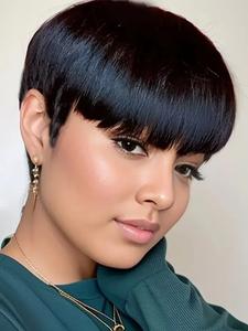 150% Density Human Hair with Bangs, Perfect for Everyday Short Hair Wig,  Human Hair Wigs for Women