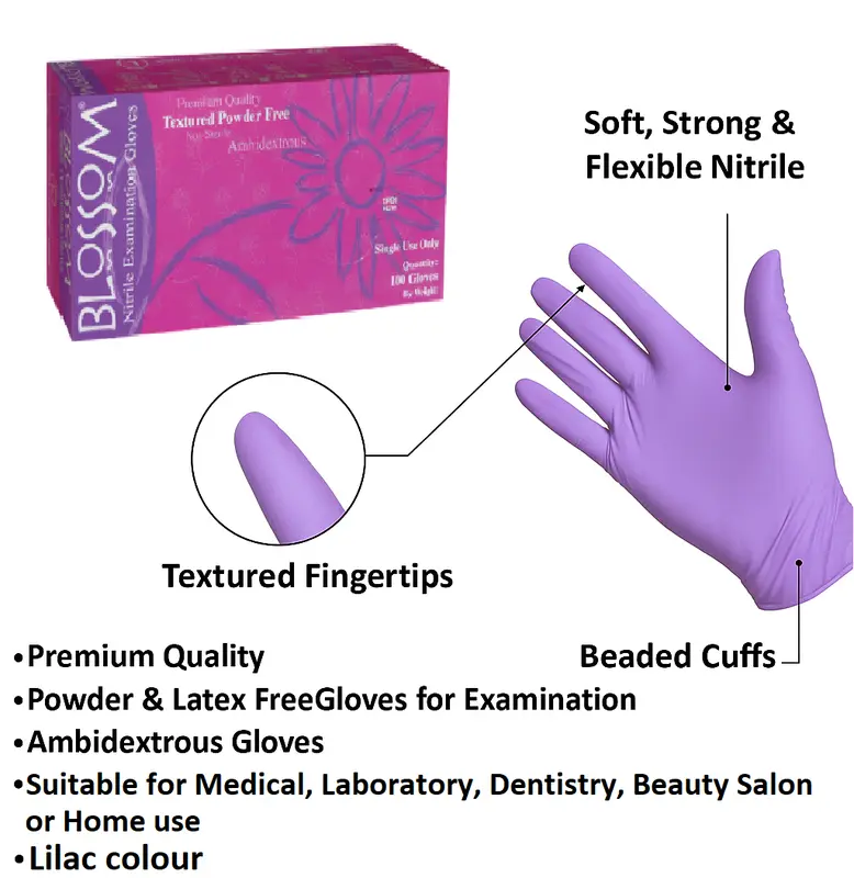 100 Premium Lilac Purple Nitrile Gloves Disposable Powder-Free Latex-Free Textured Fingertips Blossom brand Dentistry Beauty Salon Nail Tattoo Care Size XS 2