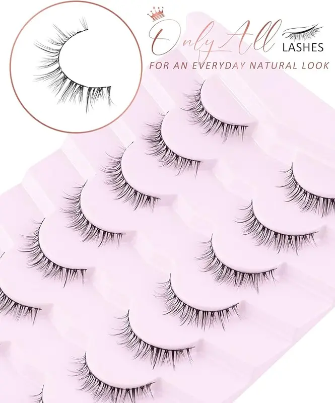 Natural Lashes Short Eyelashes Wispy Natural Look Soft False Eyelash Fake Eye Lash Faux Mink 7 Pairs D2(6MM-10MM) 3