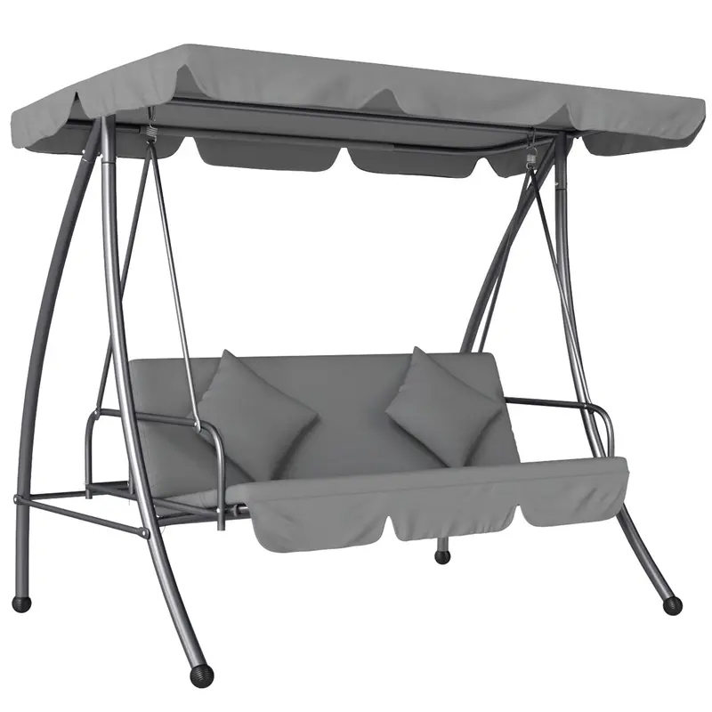 Light Grey 3 Seater Garden Swing Chair Lounger With Cushion and Tilt Canopy by Outsunny 0