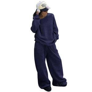 Autumn Women's Casual Sports Style Round Neck Loose Sweatshirt Casual Long Pants Set, Solid Color Set for Autumn Women Womenswear Clothes modest  co-ord  set spotlight  clothes Suits Gamis 2  pcs travel  fit two  piece  outfit