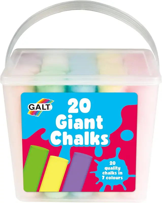 20 Giant Chalks - Extra Large Childrens Chunky Pavement Chalks - Bright Vibrant Colours - Washable, Easy Clean Outdoor Kids Garden Toys - Portable Carry Case with Handle - Ages 3 Years Plus 0