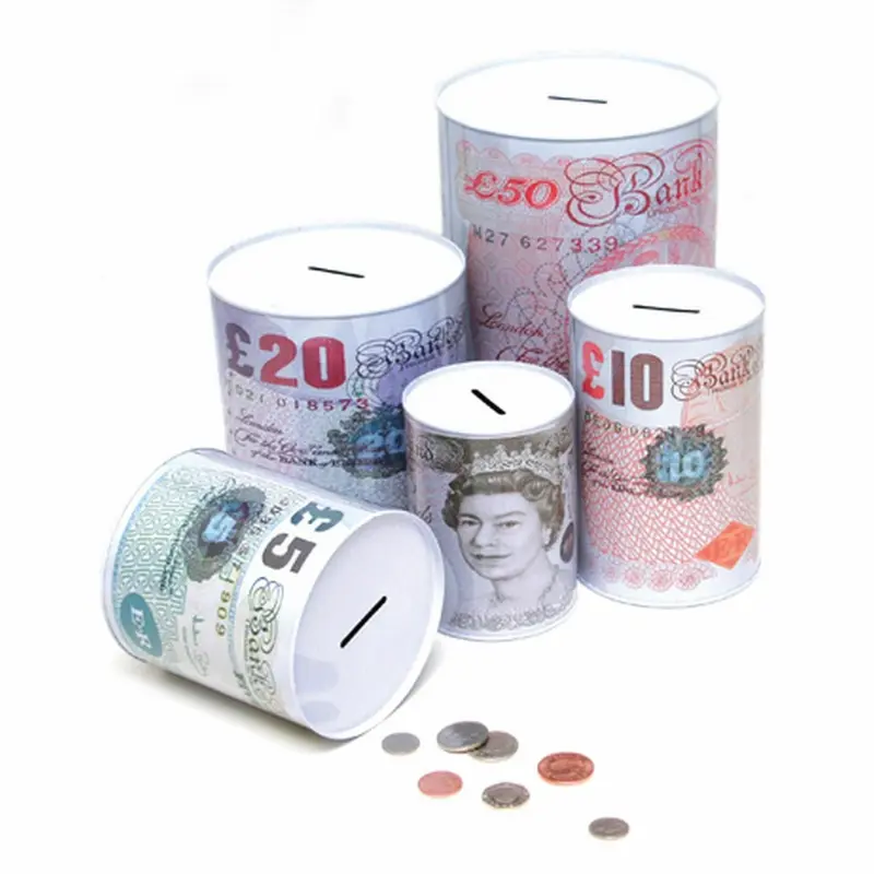 Money Box Tin £5 £10 £20 £50 Pound Note Design Kids Saving Cash PIggy Bank Box N Decor Ornaments 5