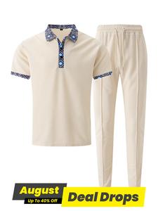 Men's Solid Short Sleeve Polo Shirt & Pants Two-Piece Set, Casual Fashion Cozy Breathable Men's Two-Piece for Summer, Men Clothes Set for Daily Wear, Menswear, Shortsleeve Knitwear Set