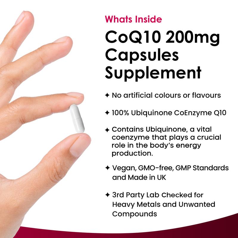 CoQ10 Supplement - Co Enzyme CQ10 High Strength 200mg Vegan Ubiquinone Coenzyme Q10 Capsules 1