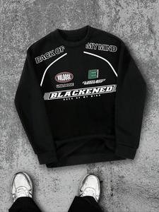 Men's Letter Print Round Neck Sweatshirt, Loose Casual Fashion Long Sleeve Pullover for Summer, Men's Top for Daily Wear, Hoodie