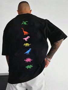 Unisex Men's Dinosaur Print Drop Shoulder Tee, Street Fashion Casual Short Sleeve Round Neck T-Shirt for Daily Wear, Graphic Tees, Men's Clothes for Summer