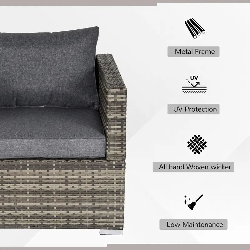 Outdoor Patio Furniture Single Rattan Sofa Chair Padded Cushion All Weather for Garden Poolside Balcony Deep Grey 3