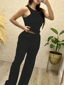 Women's Solid Tank Top & Wide Leg Pants Set, Casual Sleeveless Top & Palazzo Pants for Daily Wear, Ladies Summer Clothes, Suits