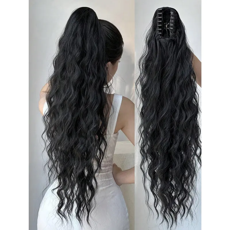 Ponytail Extensions Hair Long Water Wave Hair Heat Resistant Fiber Synthetic Hairpiece For Women Girls Party Daily Use 6